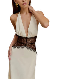Thumbnail for Women's Lace Halter Maxi Dress Deep V Neck Sleeveless High Waist Elegant Long Dress, Maxi Dresses, Dresses, Drestiny, Sleeveless, S, M, L, 4, 6, 8, 10, White, Pink, Black, United States, USA, Canada, Australia, New Zealand, United Kingdom, UK, lace halter maxi dress, women's white lace maxi dress halter, long lace halter dress, boho lace halter maxi dress, formal lace halter dress, lace halter neck maxi dress, ladies lace maxi dress halter, occasion wear lace halter maxi dress, shopdrestiny.com