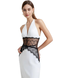 Thumbnail for Women's Lace Halter Maxi Dress Deep V Neck Sleeveless High Waist Elegant Long Dress, Maxi Dresses, Dresses, Drestiny, Sleeveless, S, M, L, 4, 6, 8, 10, White, Pink, Black, United States, USA, Canada, Australia, New Zealand, United Kingdom, UK, lace halter maxi dress, women's white lace maxi dress halter, long lace halter dress, boho lace halter maxi dress, formal lace halter dress, lace halter neck maxi dress, ladies lace maxi dress halter, occasion wear lace halter maxi dress, shopdrestiny.com