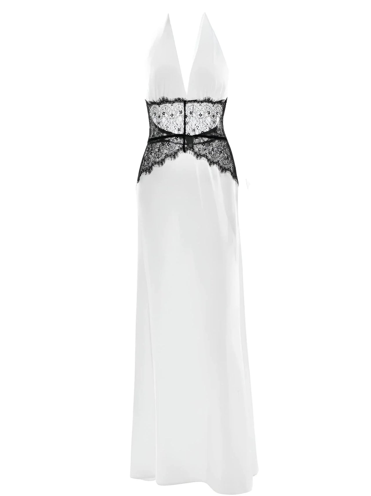 Women's Lace Halter Maxi Dress Deep V Neck Sleeveless High Waist Elegant Long Dress