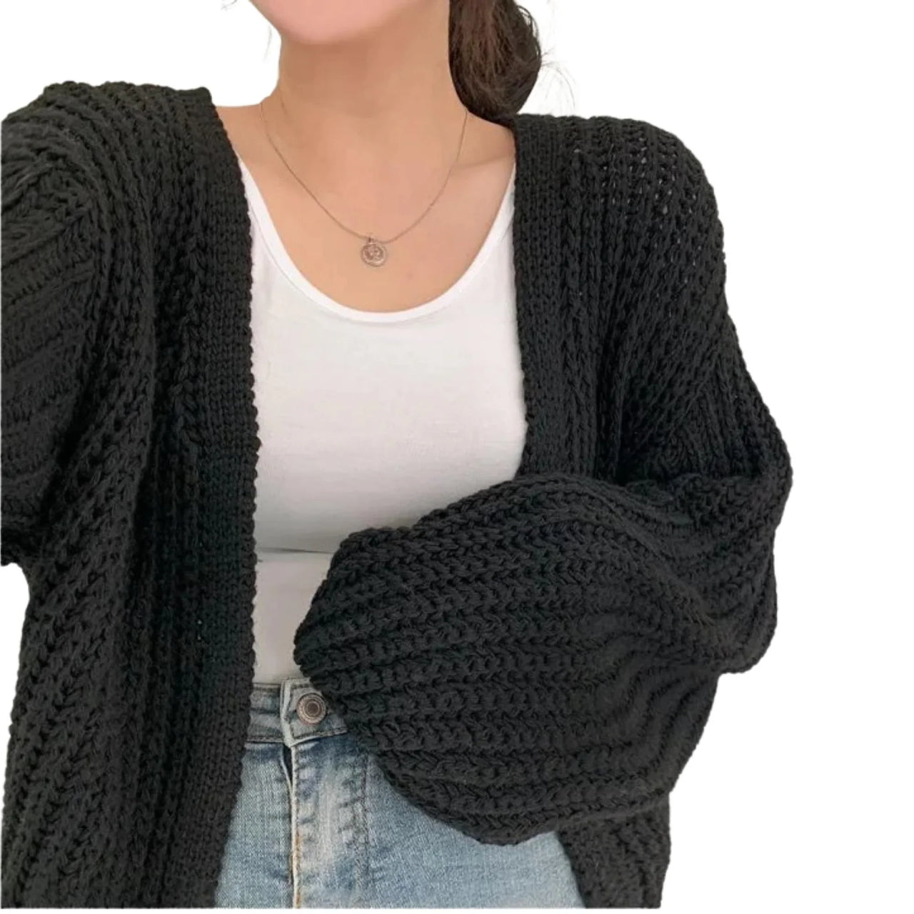 Women's Lantern Sleeve Cardigan Sweater Casual Fall Streetwear Tops Chic Y2K Sweater