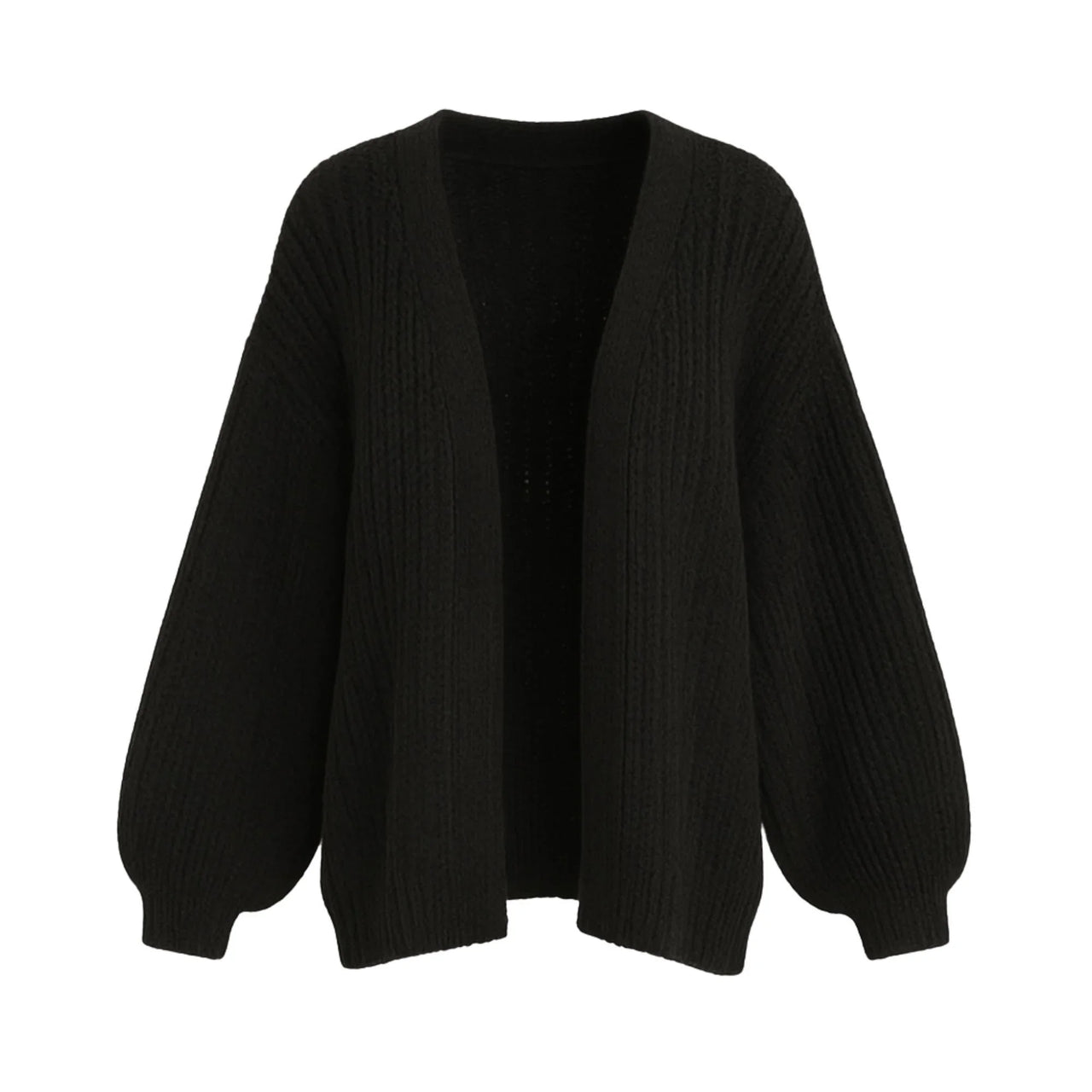 Black ribbed oversized cardigan on a white background