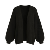 Thumbnail for Black ribbed oversized cardigan on a white background