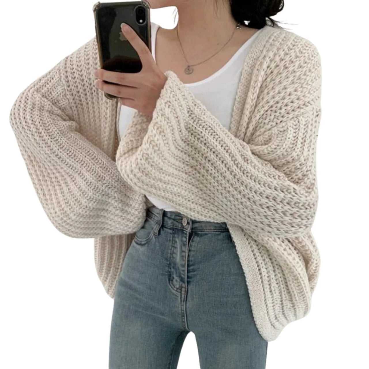 Women's Lantern Sleeve Cardigan Sweater Casual Fall Streetwear Tops Chic Y2K Sweater