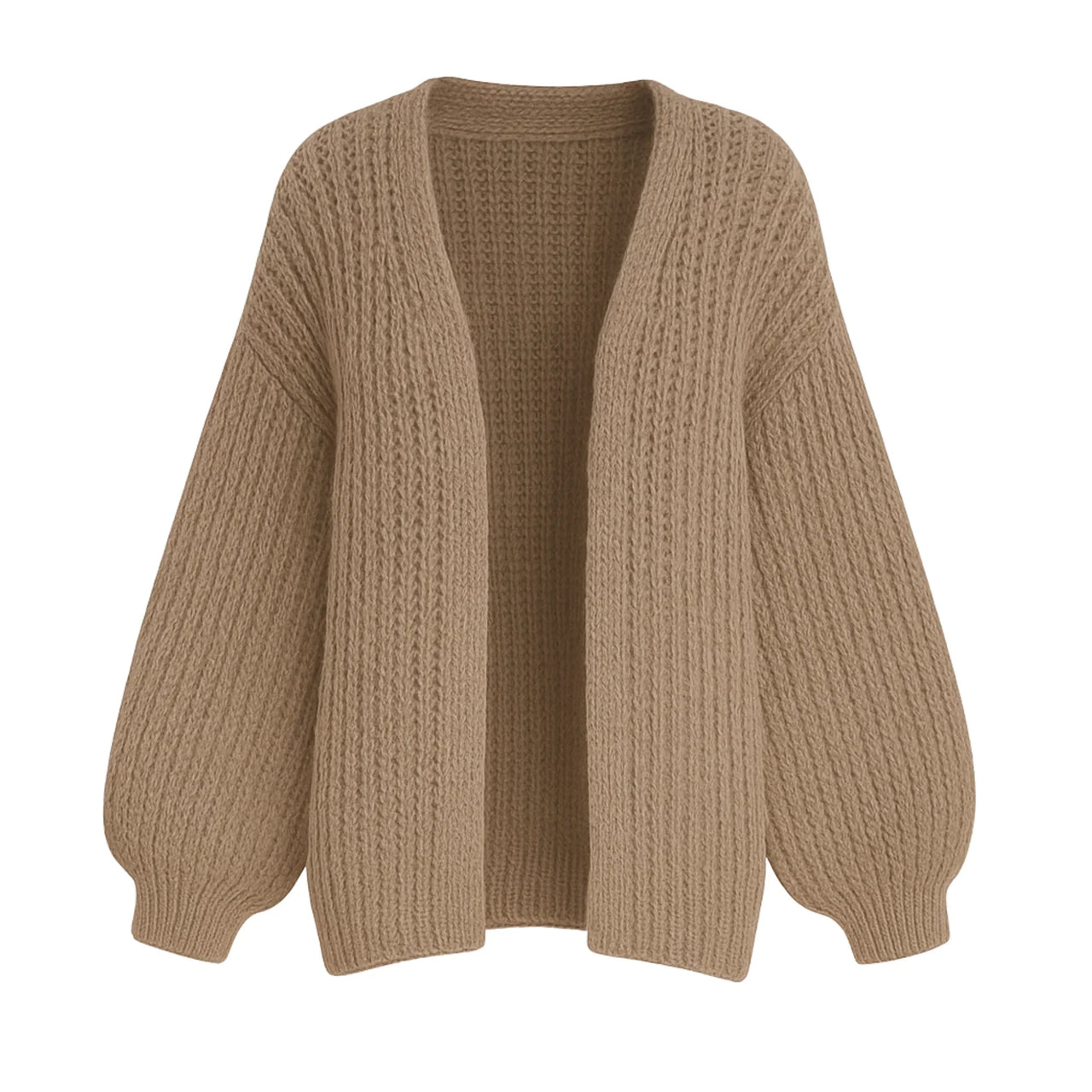 Khaki knitted oversized cardigan on a white background