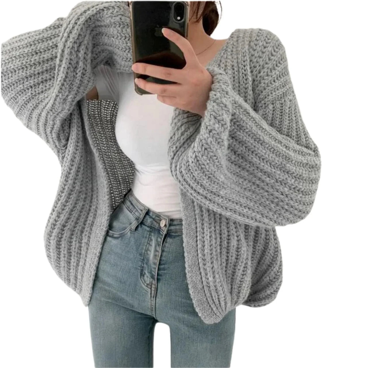 Women's Lantern Sleeve Cardigan Sweater Casual Fall Streetwear Tops Chic Y2K Sweater