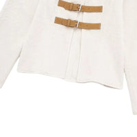 Thumbnail for Women's Leather-Buckle Sweater Jacket Elegant Single Breasted Sweater
