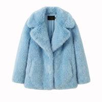 Thumbnail for Light blue faux fur coat on a white background