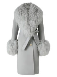 Thumbnail for Women's Wool Cashmere Coat With Real Mongolian Sheep Fur Collar and Cuffs Ladies Double Faced Coats Belted Winter Fall Long Coat -, Coats , Drestiny , Australia, Black, Blue, Brown, Coats, Coffee, Dark Brown, Fuchsia, Green, Khaki, L, Light Grey, Light Purple, Lilac, M, Mint, Mint Green, Neon Green, Orange, Pink, Purple, Red, Royal Blue, S, Teal, United Kingdom, United States, Violet Red, White, XL, XXL , Drestiny , www.shopdrestiny.com