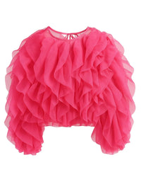 Thumbnail for Pink ruffled top on a white background