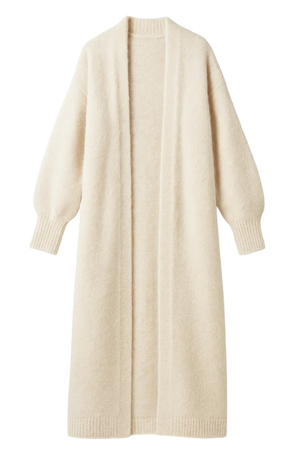 Beige long cardigan on a white background