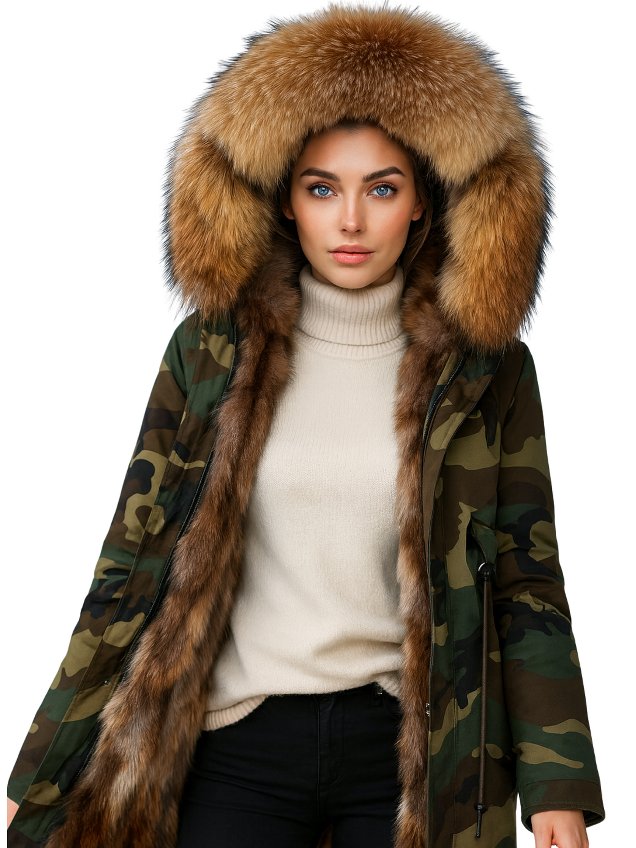 Women's Long Real Fur Coat Parka Waterproof