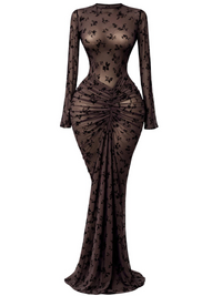 Thumbnail for Sheer brown dress with long sleeves on a white background