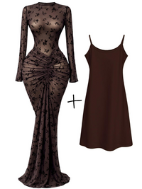 Thumbnail for 10 Styles of Women's Long Sleeve Bodycon Dresses Stacked Mesh See-Through With Lining Long Dress Evening Birthday Sexy Party Dresses