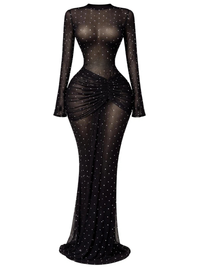 Thumbnail for Black sheer dress with long sleeves on a white background