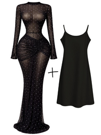 Thumbnail for 10 Styles of Women's Long Sleeve Bodycon Dresses Stacked Mesh See-Through With Lining Long Dress Evening Birthday Sexy Party Dresses