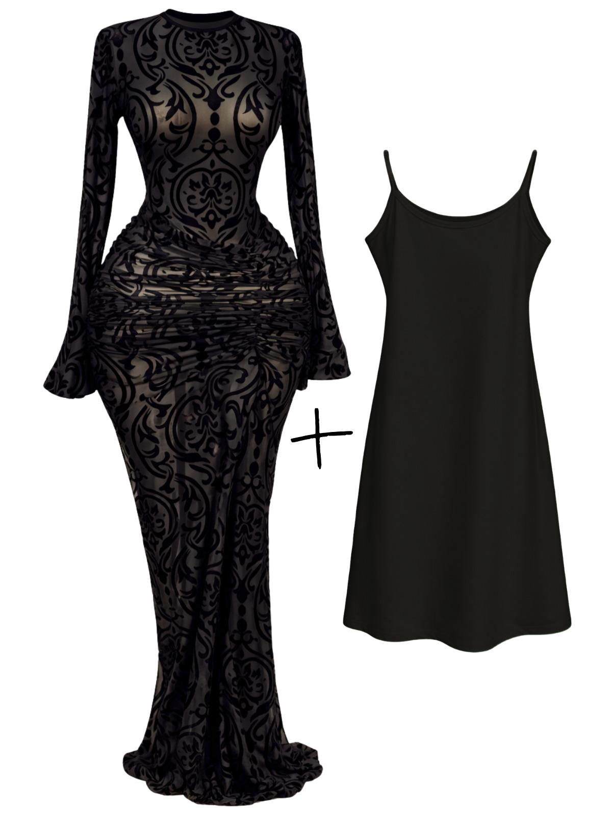 10 Styles of Women's Long Sleeve Bodycon Dresses Stacked Mesh See-Through With Lining Long Dress Evening Birthday Sexy Party Dresses