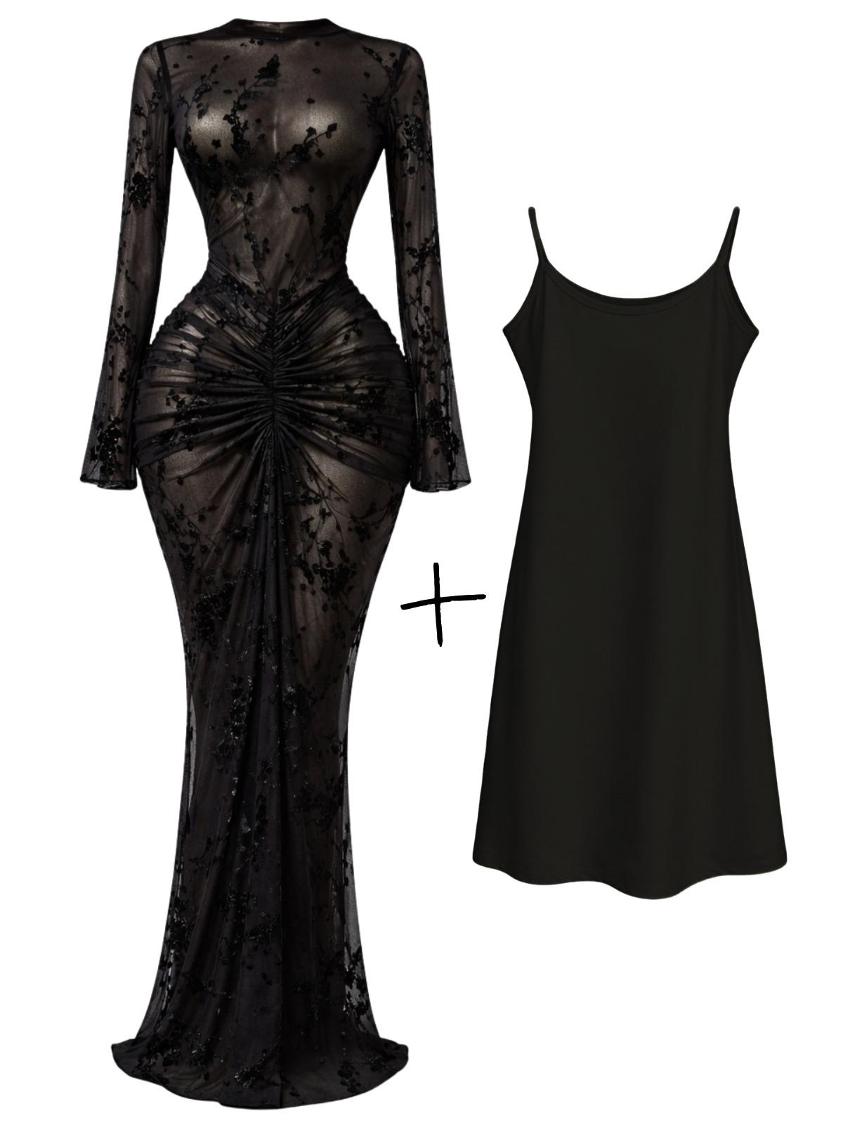 10 Styles of Women's Long Sleeve Bodycon Dresses Stacked Mesh See-Through With Lining Long Dress Evening Birthday Sexy Party Dresses