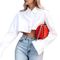 Thumbnail for Women's Long Sleeve Lapel Collar Blouse -, Blouse , Drestiny , Australia, Black, Blouses, Canada, Crop Tops, Gender_Women, L, Long Sleeves, M, New Zealand, S, United Kingdom, United States, White , Drestiny , www.shopdrestiny.com