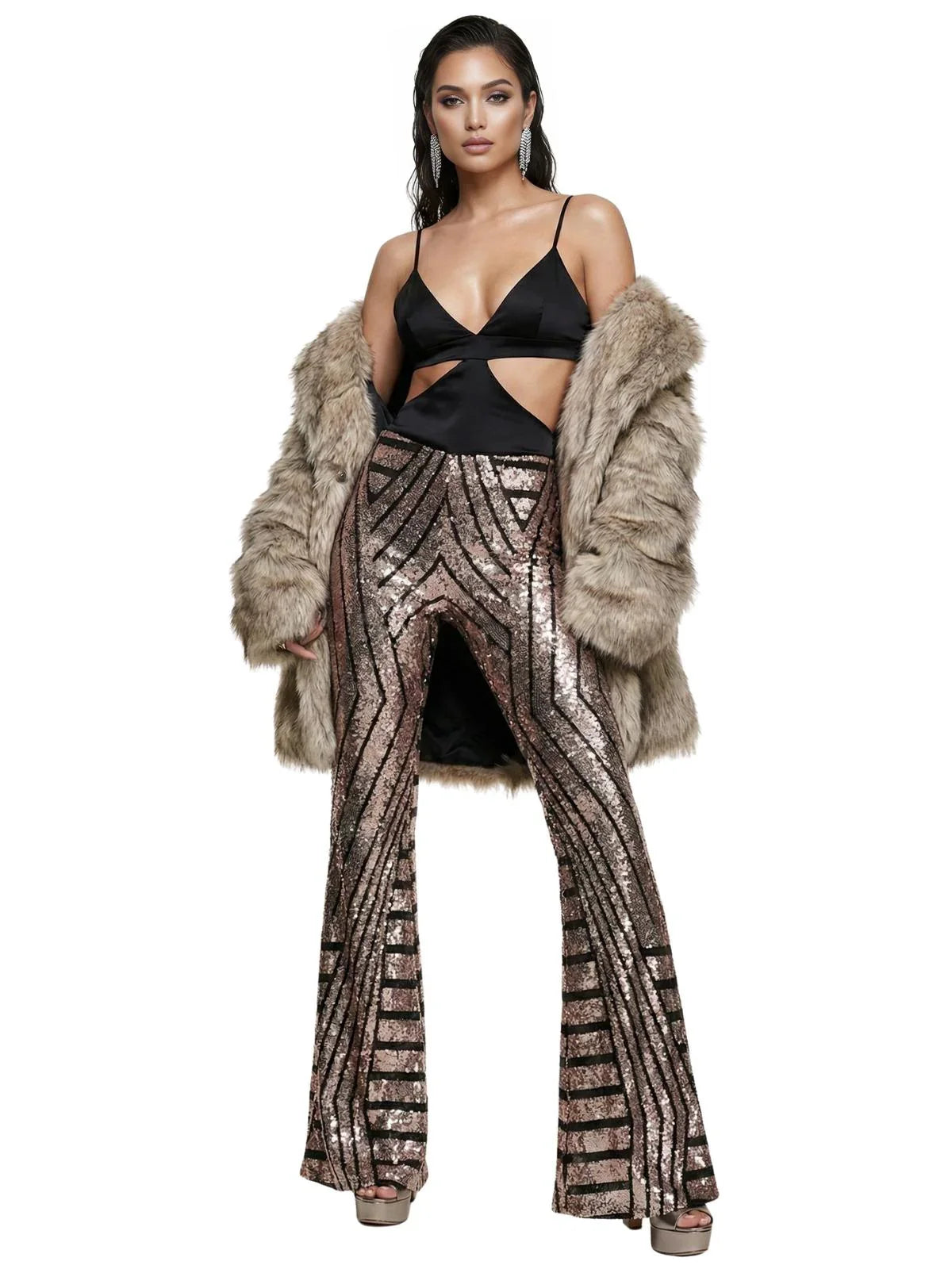 Women's Loose High Waist Wide Leg Sequin Pants