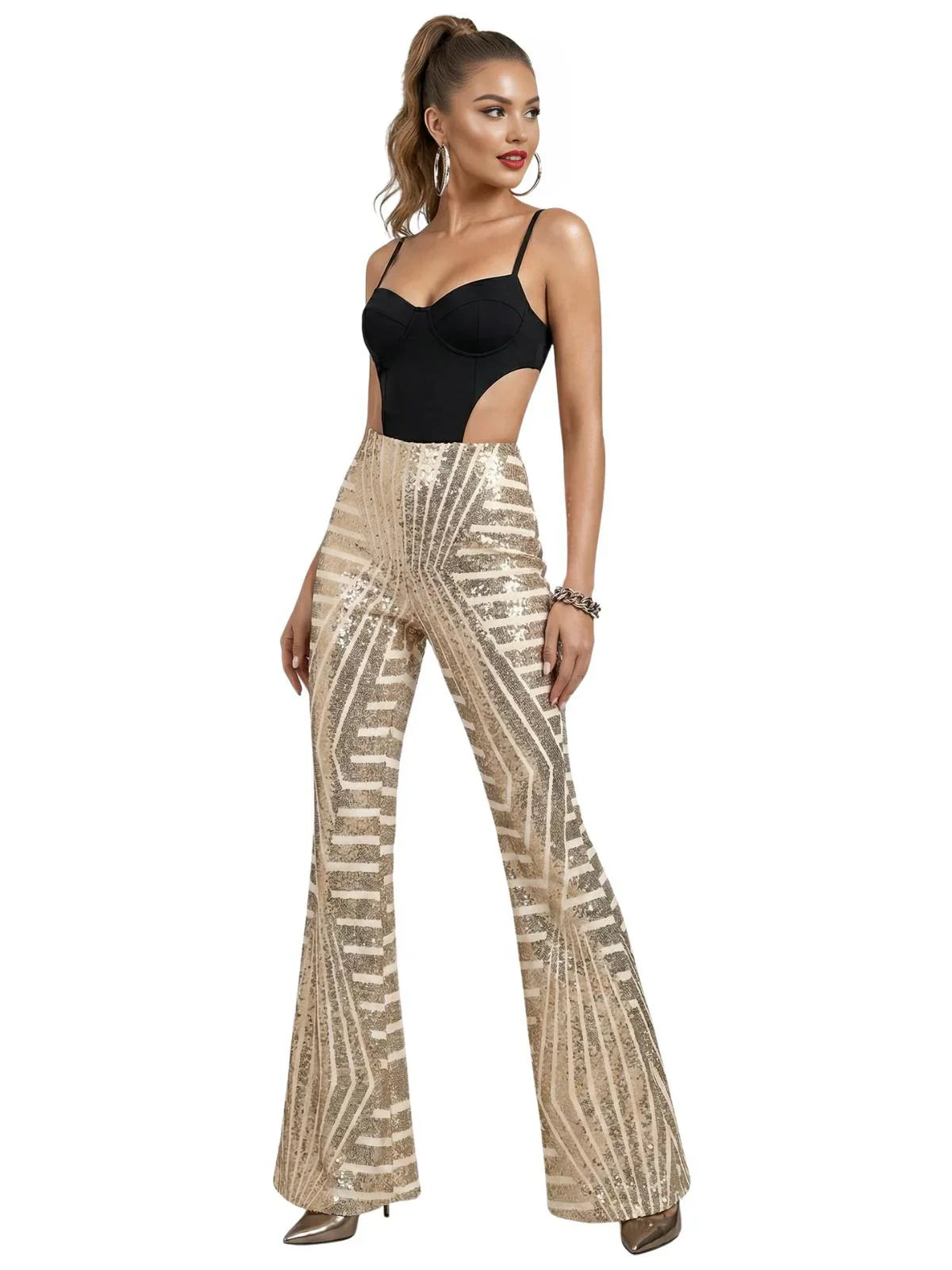 Women's Loose High Waist Wide Leg Sequin Pants
