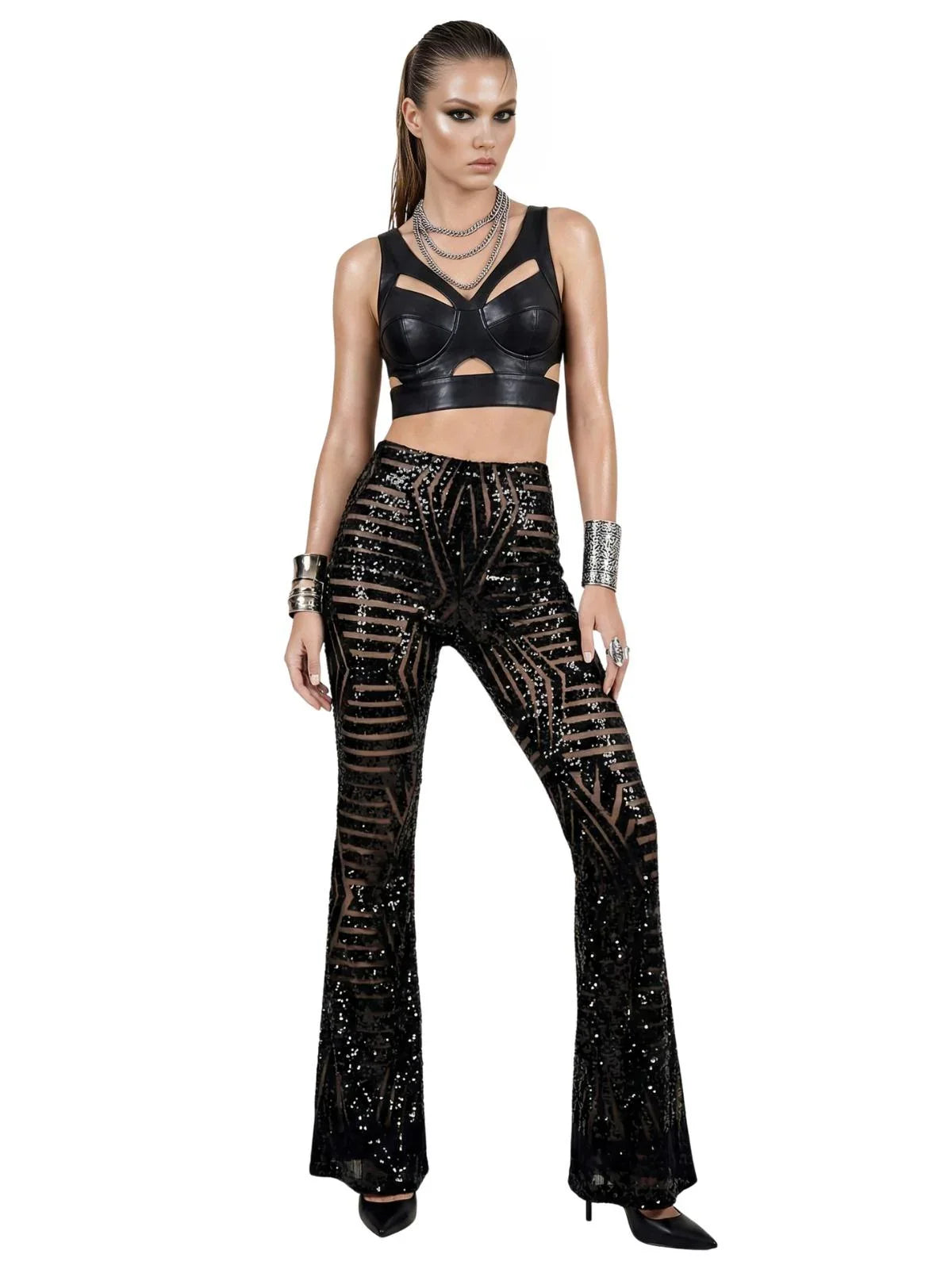 Women's Loose High Waist Wide Leg Sequin Pants
