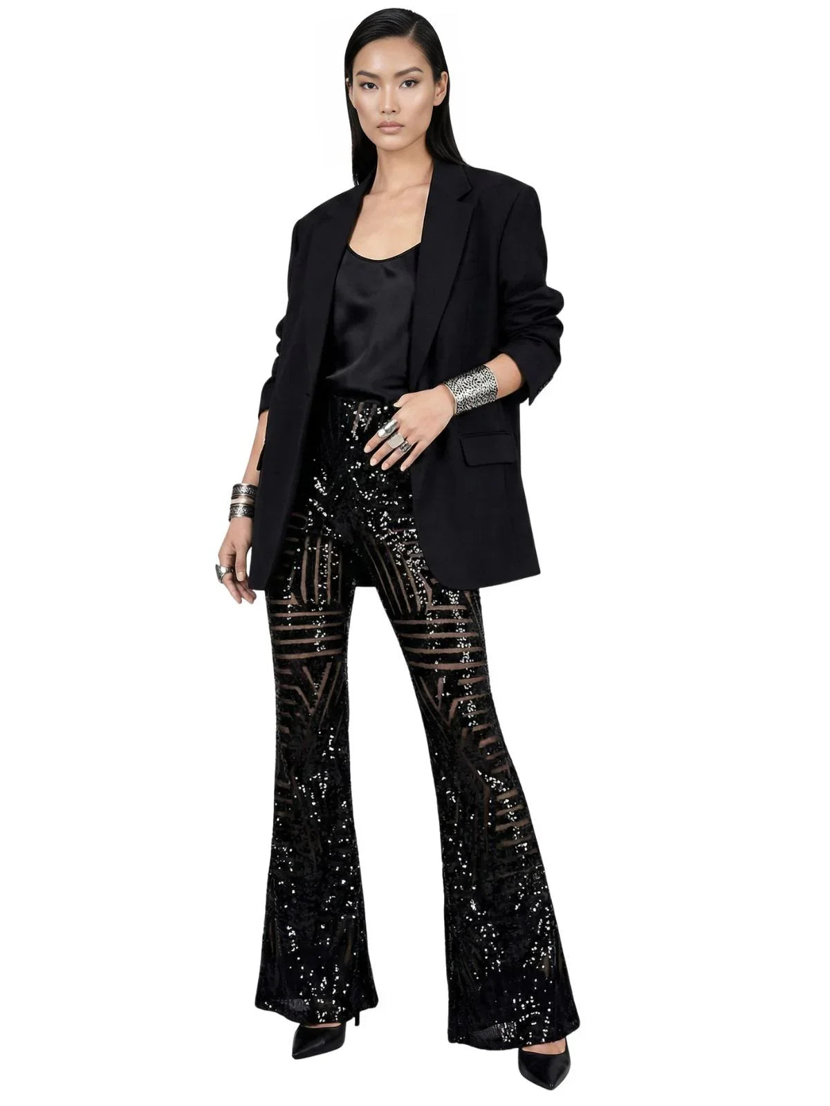Women's Loose High Waist Wide Leg Sequin Pants