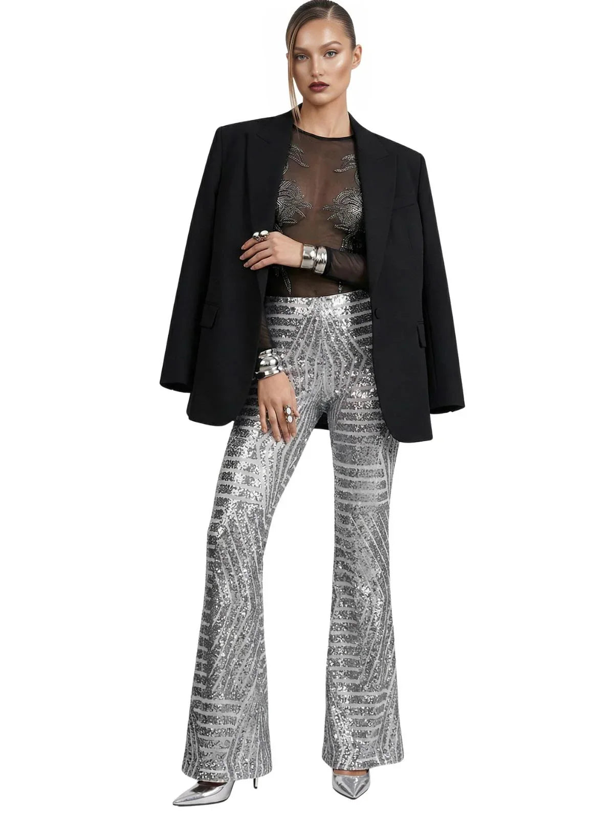 Women's Loose High Waist Wide Leg Sequin Pants