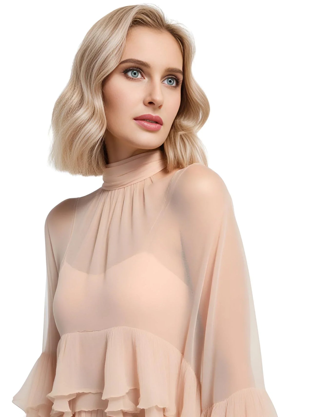 Women's Loose Sheer Blouse High Neck Long Sleeves Patchwork Ruffles Folds Elegant Blouse Female Clothing, Drestiny, Blouses, Dress Shirts, Casual Shirts, Long Sleeves, United States, USA, Canada, Australia, New Zealand, United Kingdom, UK, Beige, Pink, S, M, L, XL, 4, 6, 8, 10, 12, Sheer Blouse, Loose Fit Blouse, Flowy Sheer Shirt, Summer Sheer Top, Sheer Blouse UK, Long Sleeve Sheer Top, shopdrestiny.com 
