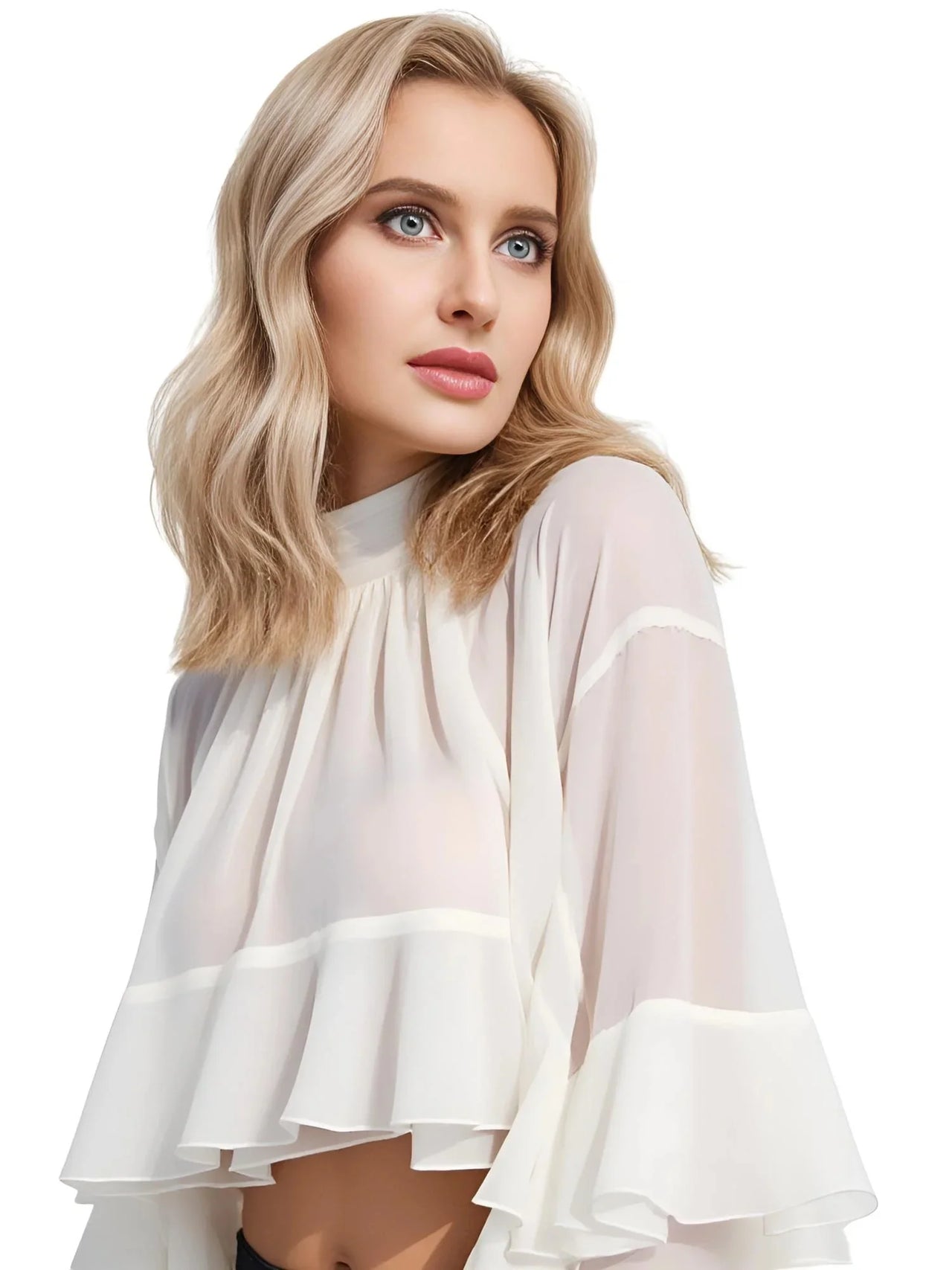 Women's Loose Sheer Blouse High Neck Long Sleeves Patchwork Ruffles Folds Elegant Blouse Female Clothing, Drestiny, Blouses, Dress Shirts, Casual Shirts, Long Sleeves, United States, USA, Canada, Australia, New Zealand, United Kingdom, UK, Beige, Pink, S, M, L, XL, 4, 6, 8, 10, 12, Sheer Blouse, Loose Fit Blouse, Flowy Sheer Shirt, Summer Sheer Top, Sheer Blouse UK, Long Sleeve Sheer Top, shopdrestiny.com 