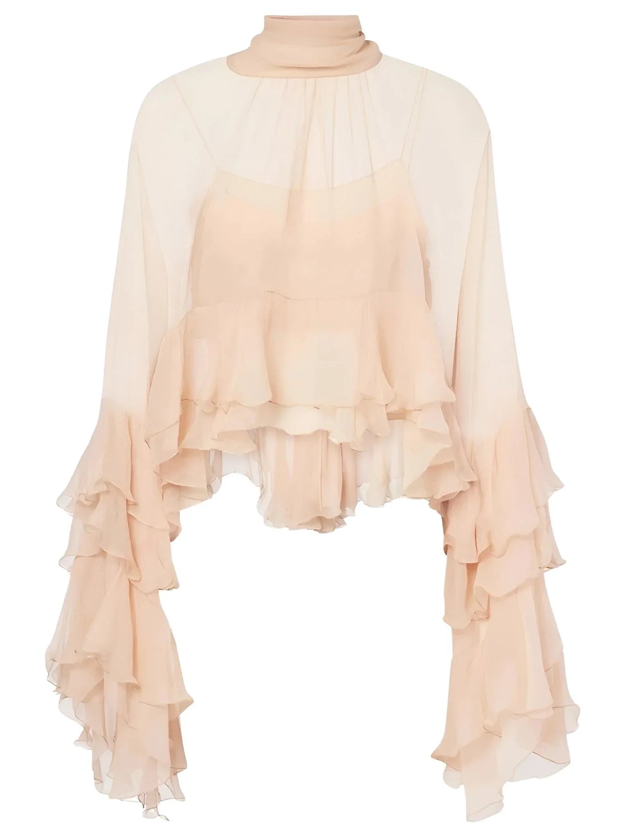 Women's Loose Sheer Blouse High Neck Long Sleeves Patchwork Ruffles Folds Elegant Blouse Female Clothing, Drestiny, Blouses, Dress Shirts, Casual Shirts, Long Sleeves, United States, USA, Canada, Australia, New Zealand, United Kingdom, UK, Beige, Pink, S, M, L, XL, 4, 6, 8, 10, 12, Sheer Blouse, Loose Fit Blouse, Flowy Sheer Shirt, Summer Sheer Top, Sheer Blouse UK, Long Sleeve Sheer Top, shopdrestiny.com 