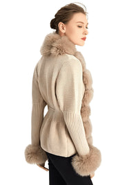 Thumbnail for Women's Luxury Knitted Sweater Coat With Detachable Fur in 14 Colors!