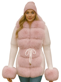 Thumbnail for Women's Luxury Knitted Sweater Coat With Detachable Fur in 14 Colors! -, Sweater Coat , Drestiny , Australia, Beige, Black, Blue Grey, Brown, Camel, Coats, Dark Khaki, Khaki, L, Light Brown, M, New Zealand, Pink, S, United Kingdom, United States, White, XL, XXL, XXXL , Drestiny , www.shopdrestiny.com