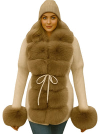 Thumbnail for Women's Luxury Knitted Sweater Coat With Detachable Fur in 14 Colors! -, Sweater Coat , Drestiny , Australia, Beige, Black, Blue Grey, Brown, Camel, Coats, Dark Khaki, Khaki, L, Light Brown, M, New Zealand, Pink, S, United Kingdom, United States, White, XL, XXL, XXXL , Drestiny , www.shopdrestiny.com