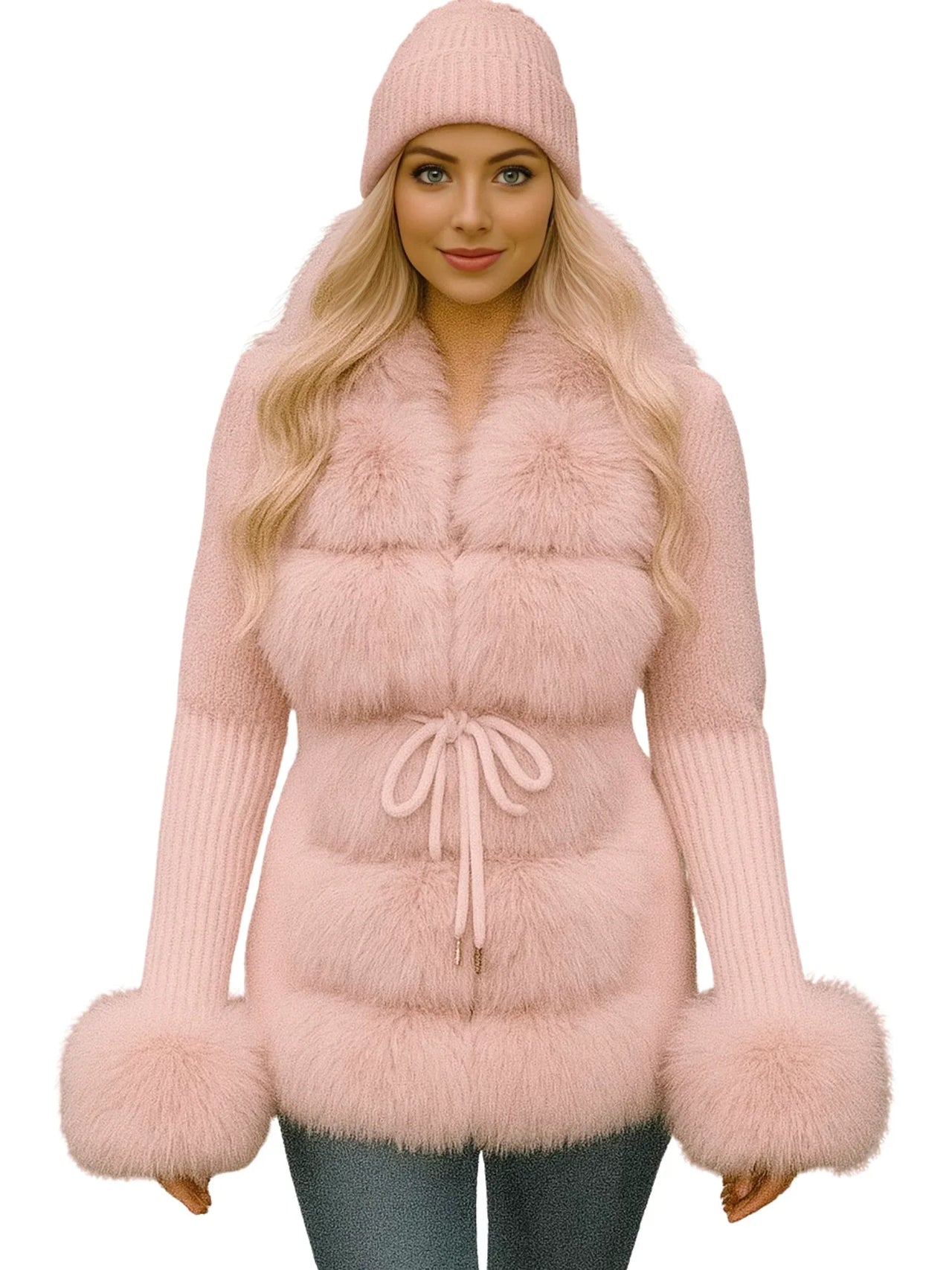 Women's Luxury Knitted Sweater Coat With Detachable Fur in 14 Colors!