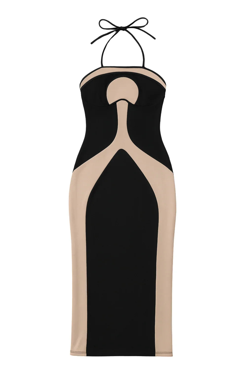 Black see through halter neck dress on a white background