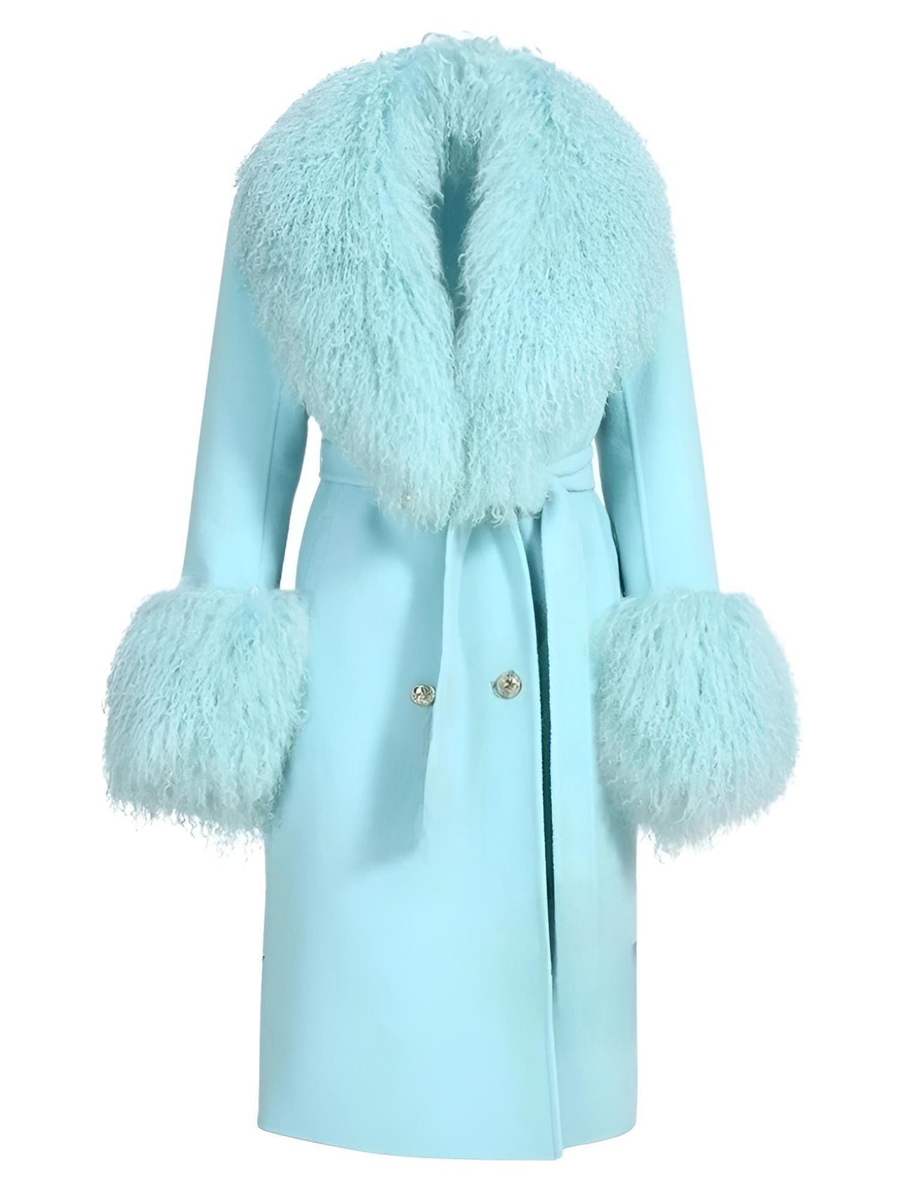 Women's Wool Cashmere Coat With Real Mongolian Sheep Fur Collar and Cuffs Ladies Double Faced Coats Belted Winter Fall Long Coat -, Coats , Drestiny , Australia, Black, Blue, Brown, Coats, Coffee, Dark Brown, Fuchsia, Green, Khaki, L, Light Grey, Light Purple, Lilac, M, Mint, Mint Green, Neon Green, Orange, Pink, Purple, Red, Royal Blue, S, Teal, United Kingdom, United States, Violet Red, White, XL, XXL , Drestiny , www.shopdrestiny.com