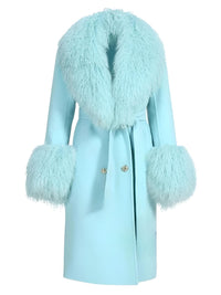 Thumbnail for Women's Wool Cashmere Coat With Real Mongolian Sheep Fur Collar and Cuffs Ladies Double Faced Coats Belted Winter Fall Long Coat -, Coats , Drestiny , Australia, Black, Blue, Brown, Coats, Coffee, Dark Brown, Fuchsia, Green, Khaki, L, Light Grey, Light Purple, Lilac, M, Mint, Mint Green, Neon Green, Orange, Pink, Purple, Red, Royal Blue, S, Teal, United Kingdom, United States, Violet Red, White, XL, XXL , Drestiny , www.shopdrestiny.com