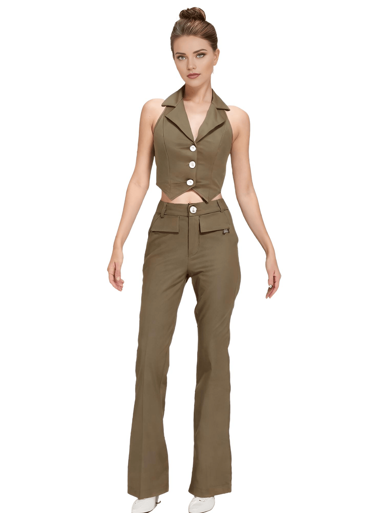 Women's Office Chic Backless Halter V-Neck Crop Vest -, Vests , Drestiny , Australia, Black, Brown, Canada, Dark Blue, Khaki, L, M, Navy, New Zealand, S, United Kingdom, United States, Vests, White, XL, XXL , Drestiny , www.shopdrestiny.com