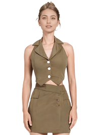 Thumbnail for Women's Office Chic Backless Halter V-Neck Crop Vest -, Vests , Drestiny , Australia, Black, Brown, Canada, Dark Blue, Khaki, L, M, Navy, New Zealand, S, United Kingdom, United States, Vests, White, XL, XXL , Drestiny , www.shopdrestiny.com