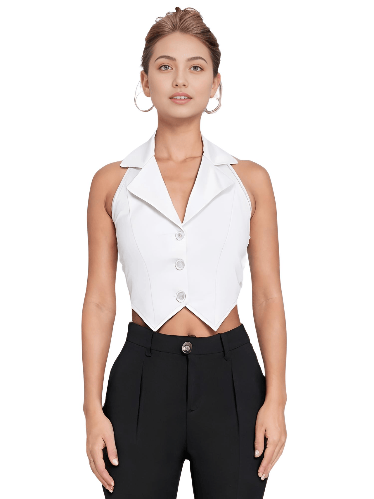 Women's Office Chic Backless Halter V-Neck Crop Vest -, Vests , Drestiny , Australia, Black, Brown, Canada, Dark Blue, Khaki, L, M, Navy, New Zealand, S, United Kingdom, United States, Vests, White, XL, XXL , Drestiny , www.shopdrestiny.com