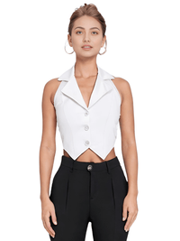 Thumbnail for Women's Office Chic Backless Halter V-Neck Crop Vest -, Vests , Drestiny , Australia, Black, Brown, Canada, Dark Blue, Khaki, L, M, Navy, New Zealand, S, United Kingdom, United States, Vests, White, XL, XXL , Drestiny , www.shopdrestiny.com
