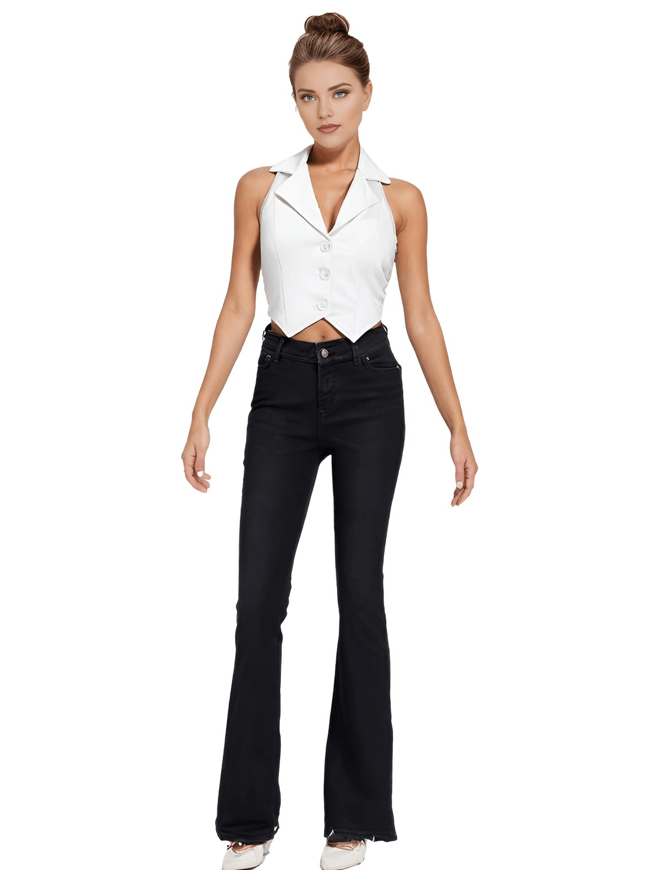 Women's Office Chic Backless Halter V-Neck Crop Vest -, Vests , Drestiny , Australia, Black, Brown, Canada, Dark Blue, Khaki, L, M, Navy, New Zealand, S, United Kingdom, United States, Vests, White, XL, XXL , Drestiny , www.shopdrestiny.com