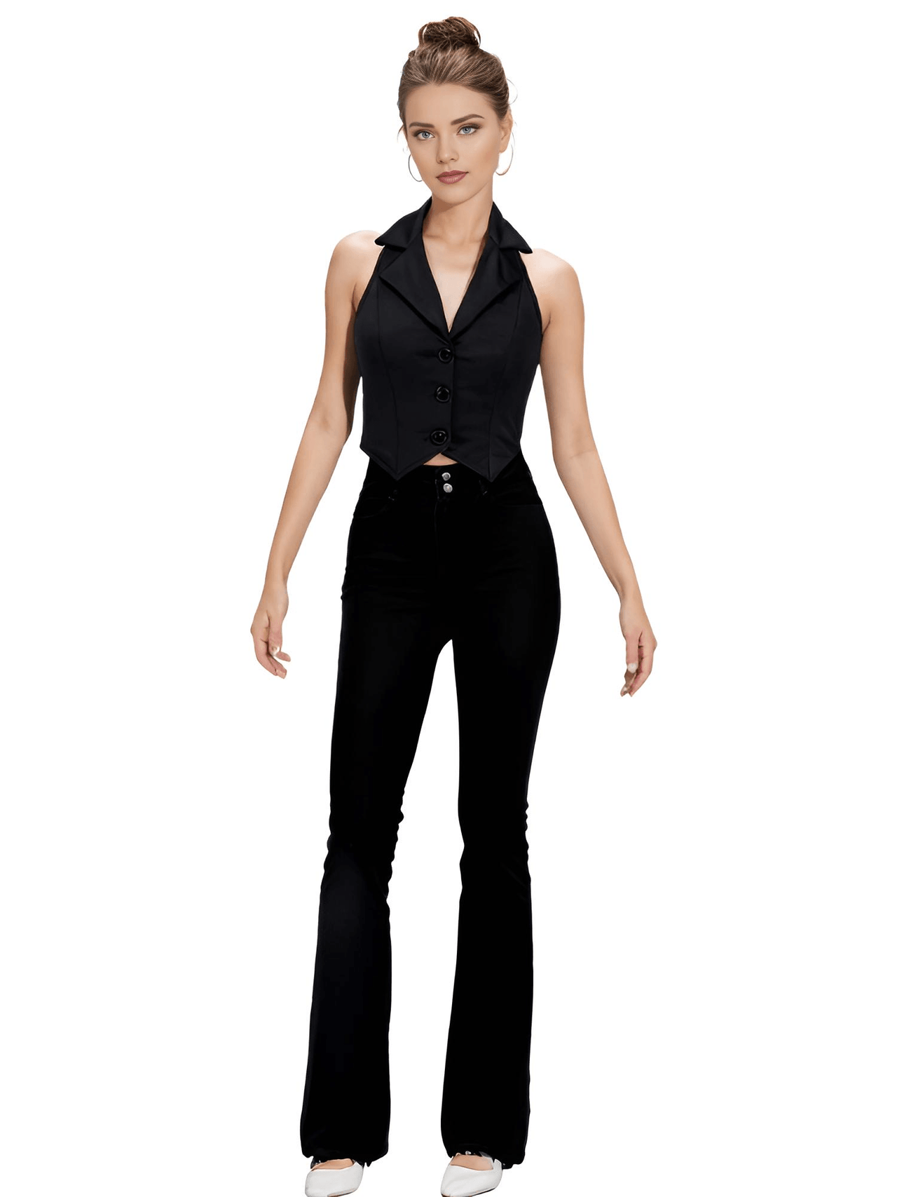 Women's Office Chic Backless Halter V-Neck Crop Vest -, Vests , Drestiny , Australia, Black, Brown, Canada, Dark Blue, Khaki, L, M, Navy, New Zealand, S, United Kingdom, United States, Vests, White, XL, XXL , Drestiny , www.shopdrestiny.com