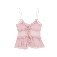 Thumbnail for Women's Open-Front Ruffle Camisole Women's See Through Crop Top Sexy Camis, Drestiny, Camisoles, Crop Tops, Tank Tops, Pink, Black, Casual Shirts, Sleeveless, XS, S, M, L,  United States, USA, Canada, Australia, New Zealand, United Kingdom, UK, ruffle crop top, sheer camisole, open front top, sexy summer tops, going out tops for women, ruffle cami top, open front blouse, sheer going out top, cut out top UK, crop top with ruffles, shopdrestiny.com