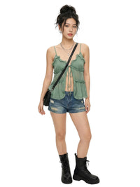 Thumbnail for Women's Open-Front Ruffle Camisole Women's See Through Crop Top Sexy Camis
