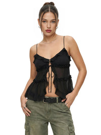 Thumbnail for Women's Open-Front Ruffle Camisole Women's See Through Crop Top Sexy Camis