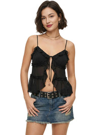 Thumbnail for Women's Open-Front Ruffle Camisole Women's See Through Crop Top Sexy Camis