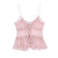 Thumbnail for Women's Open-Front Ruffle Camisole Women's See Through Crop Top Sexy Camis