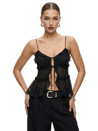 Thumbnail for Women's Open-Front Ruffle Camisole Women's See Through Crop Top Sexy Camis