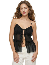 Thumbnail for Women's Open-Front Ruffle Camisole Women's See Through Crop Top Sexy Camis
